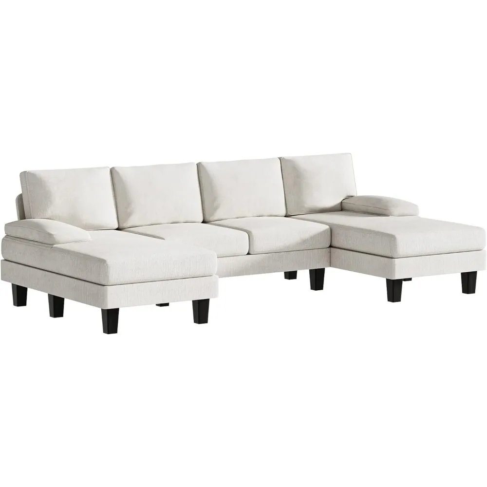 Convertible Sectional 4 Seat Sofa Set for Living Room with Throw Pillows, U-Shaped Modern Minimalist Fabric Modular Sofa