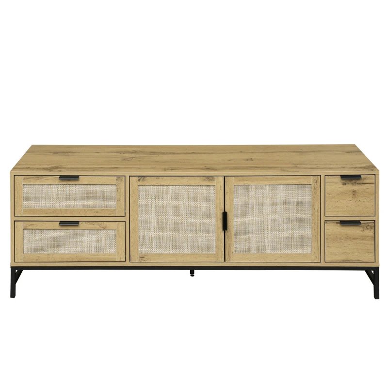 Elegant rattan TV stand, Bohemian style media console, entertainment center living room TV cabinet, storage cabinet