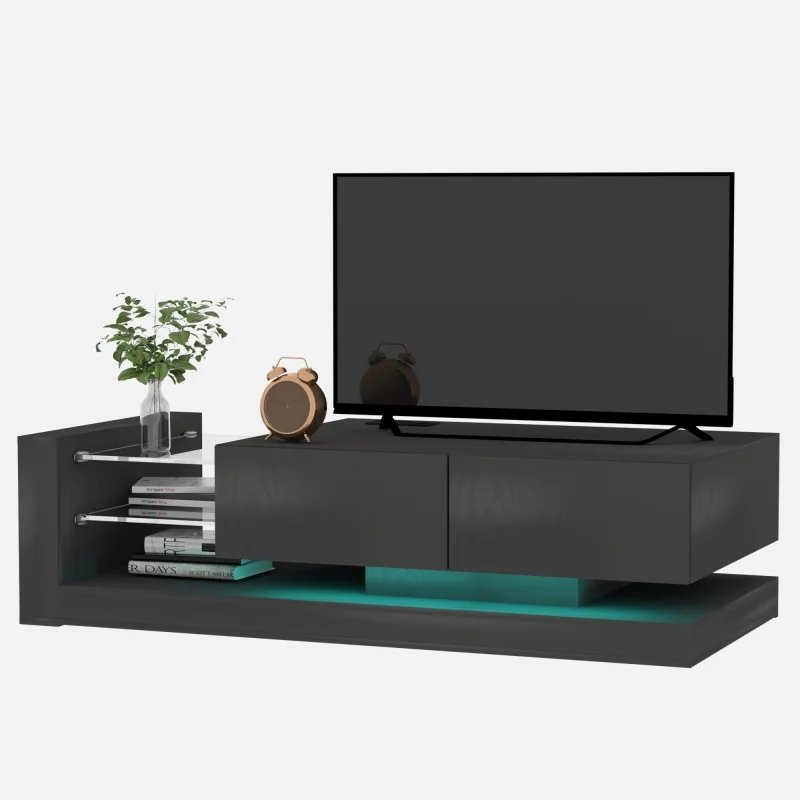 High gloss TV cabinet with LED lights, modern design high-end entertainment center TV bracket, storage cabinet, media console