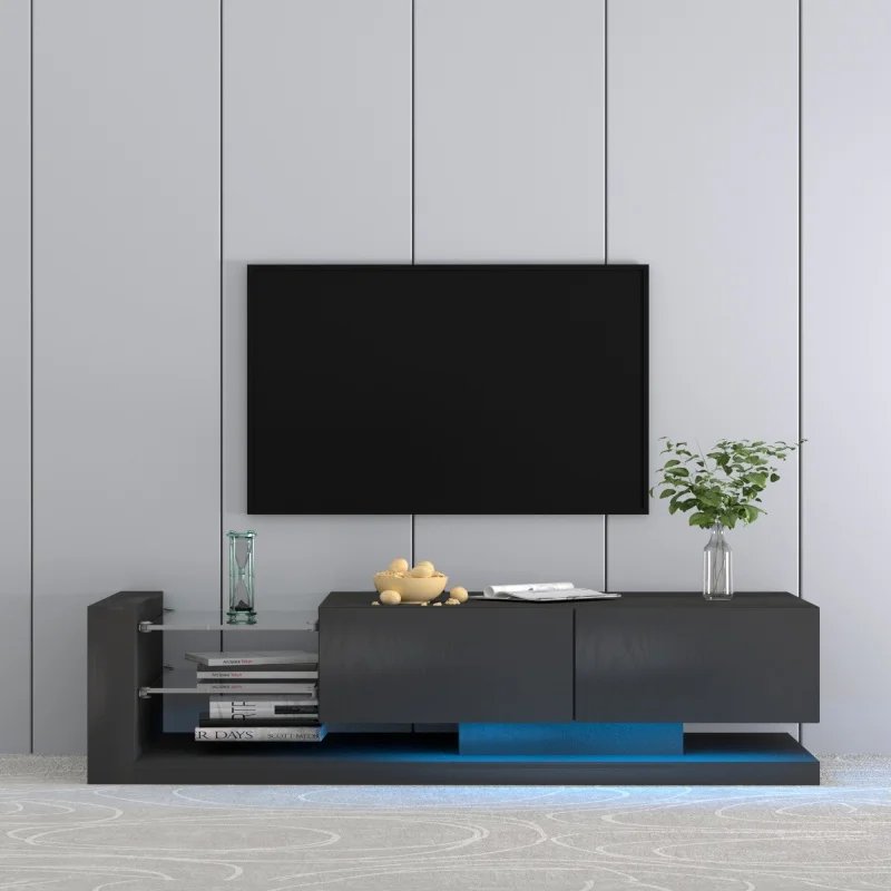 High gloss TV cabinet with LED lights, modern design high-end entertainment center TV bracket, storage cabinet, media console