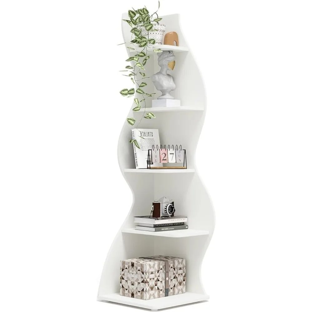 Corner Bookshelf, Modern 5-Tier Wall Corner Bookshelf, Stylish Bookcase Storage Rack