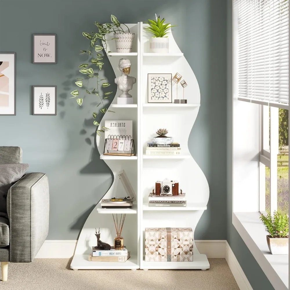 Corner Bookshelf, Modern 5-Tier Wall Corner Bookshelf, Stylish Bookcase Storage Rack