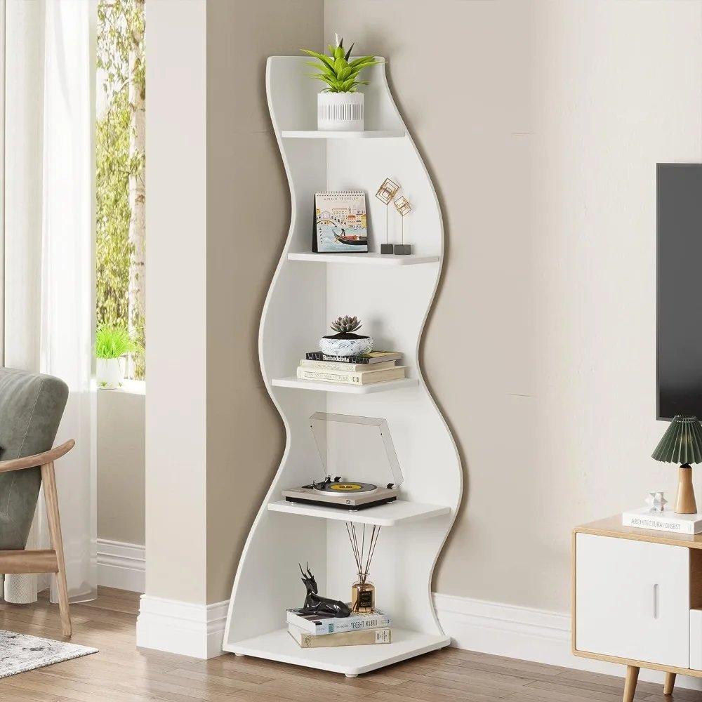 Corner Bookshelf, Modern 5-Tier Wall Corner Bookshelf, Stylish Bookcase Storage Rack