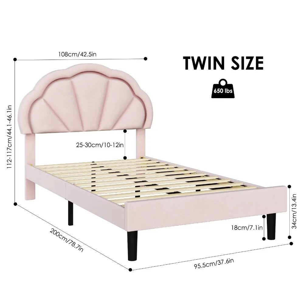 Modern Twin Size Velvet Upholstered Platform LED Bed