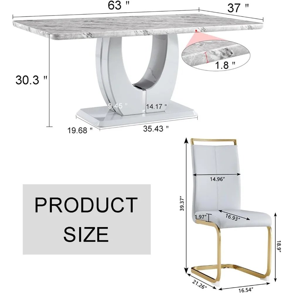 Dining Table Set for 6 Table Set with Faux Marble