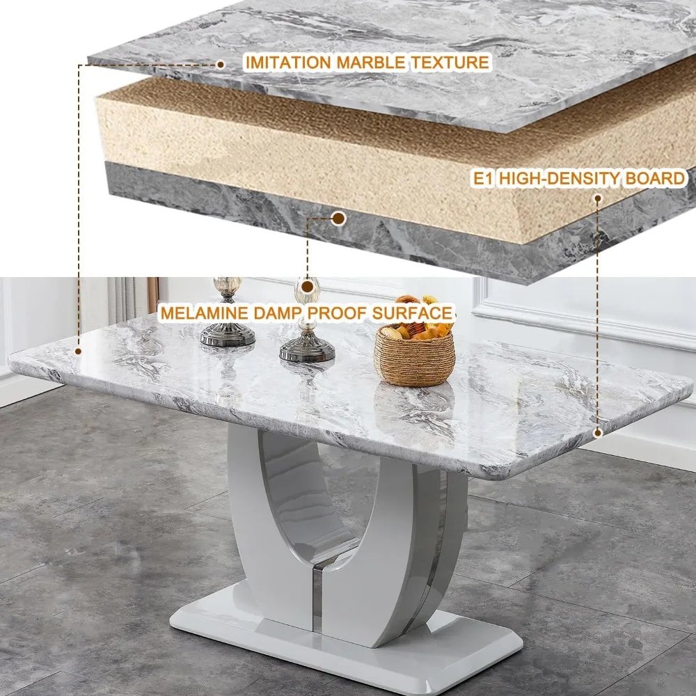 Dining Table Set for 6 Table Set with Faux Marble