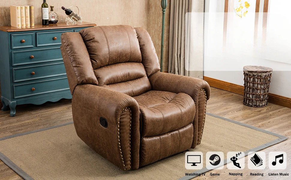 Leather Recliner Chair with Comfortable Arms and Back Single Sofa