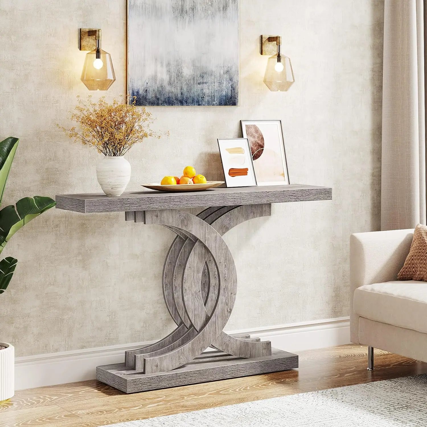 Accent Table with Geometric Metal Legs Faux Marble