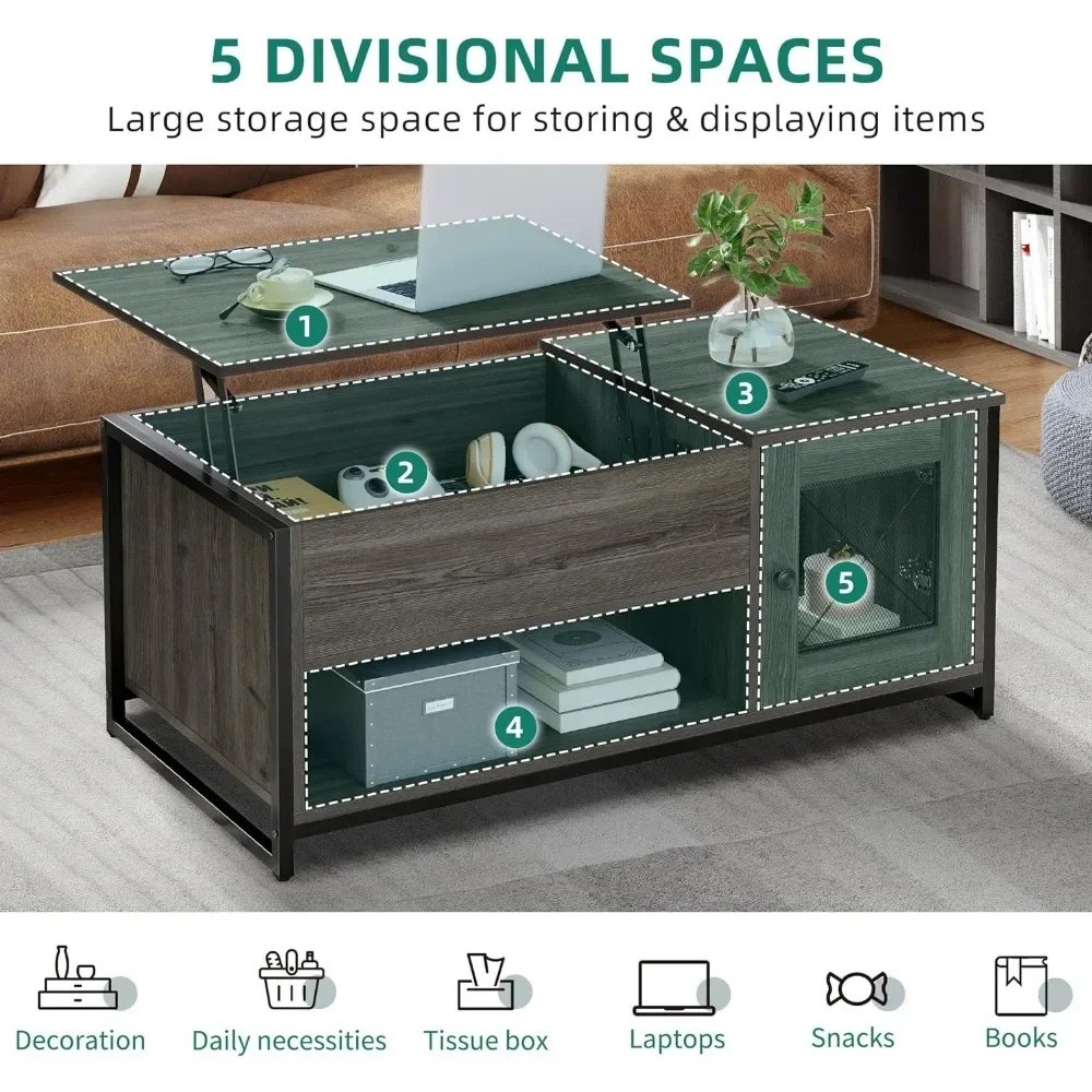 Lift Top Coffee Table with Storage & Double Doors