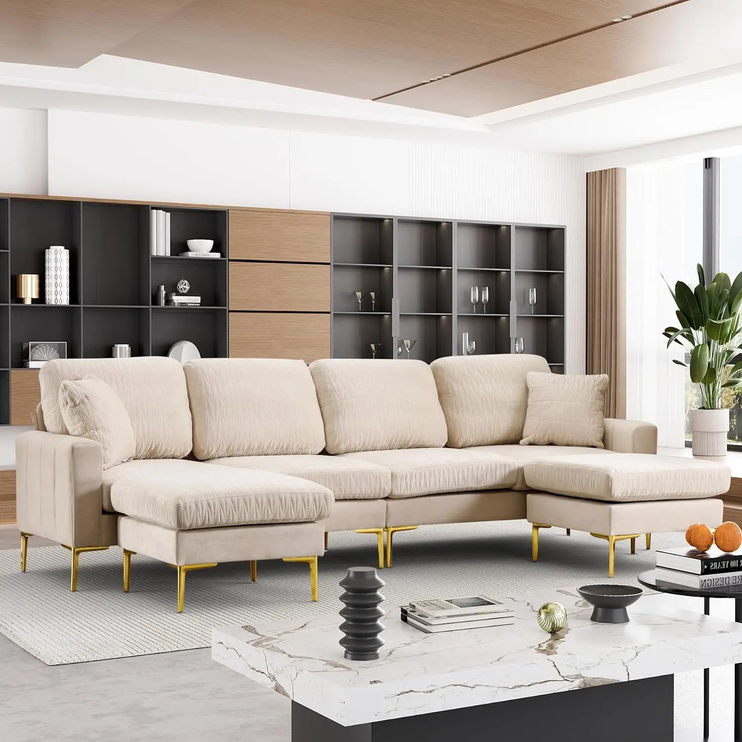 Modern 4 Seater Sofa U-Shaped Sectional Sofa Couch