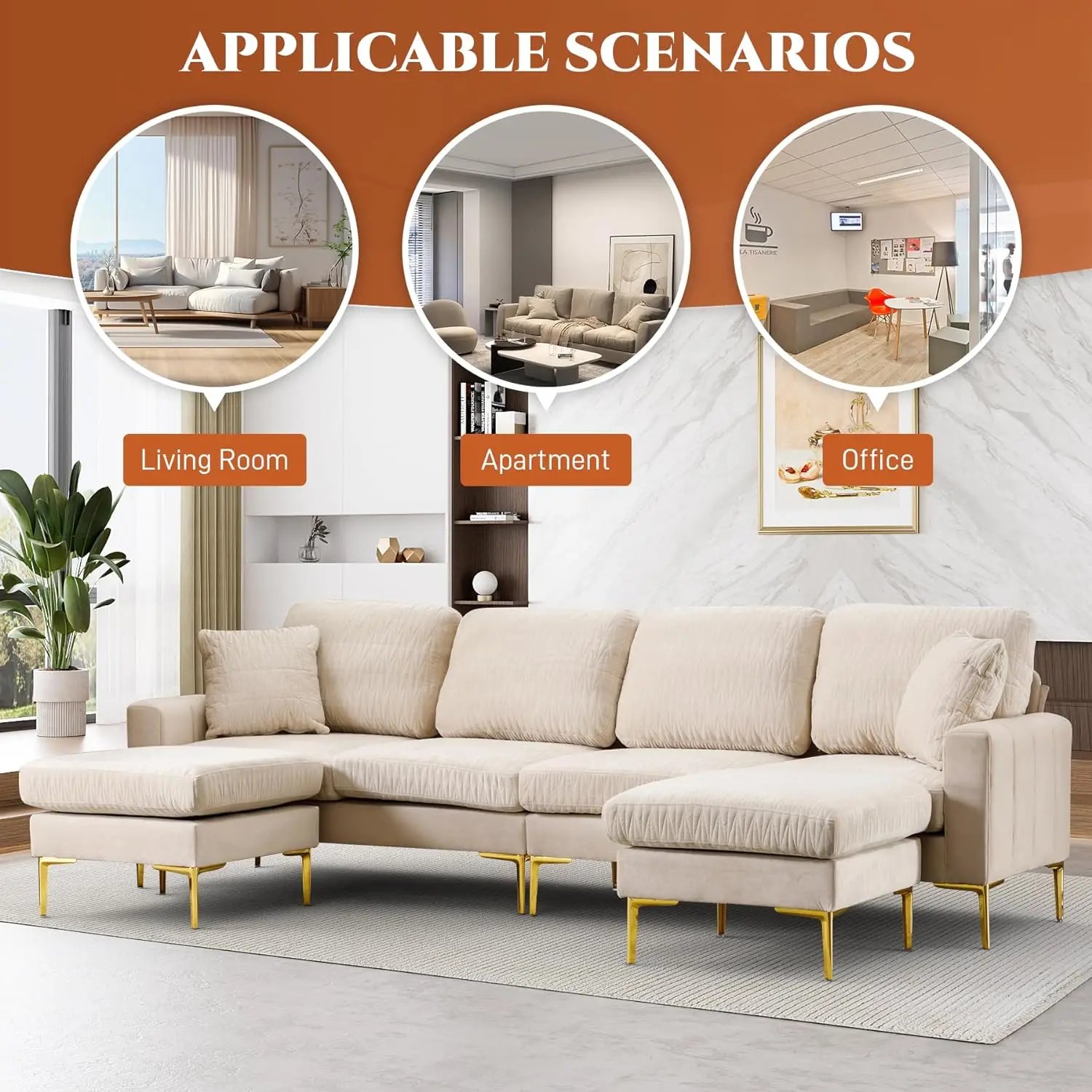 Modern 4 Seater Sofa U-Shaped Sectional Sofa Couch