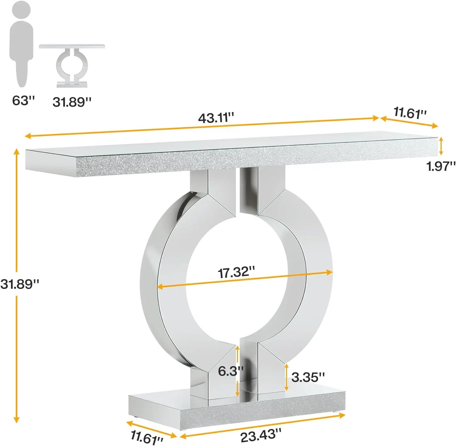 Mirrored Console Table with O-Shaped Base