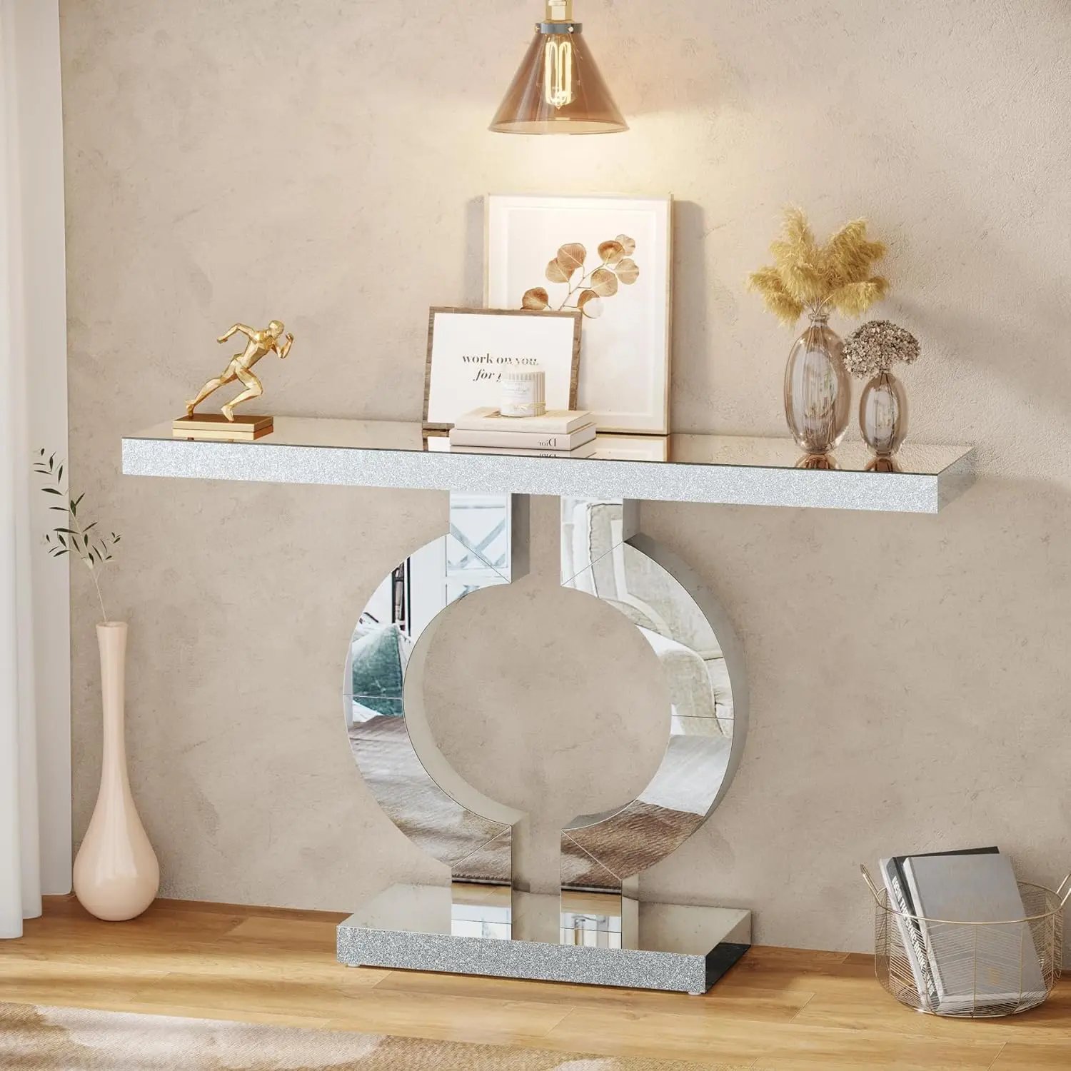 Mirrored Console Table with O-Shaped Base