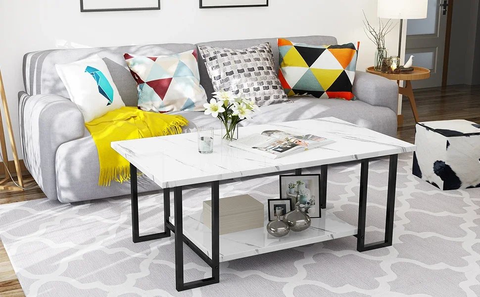 Faux Marble Top Rectangular Coffee Table