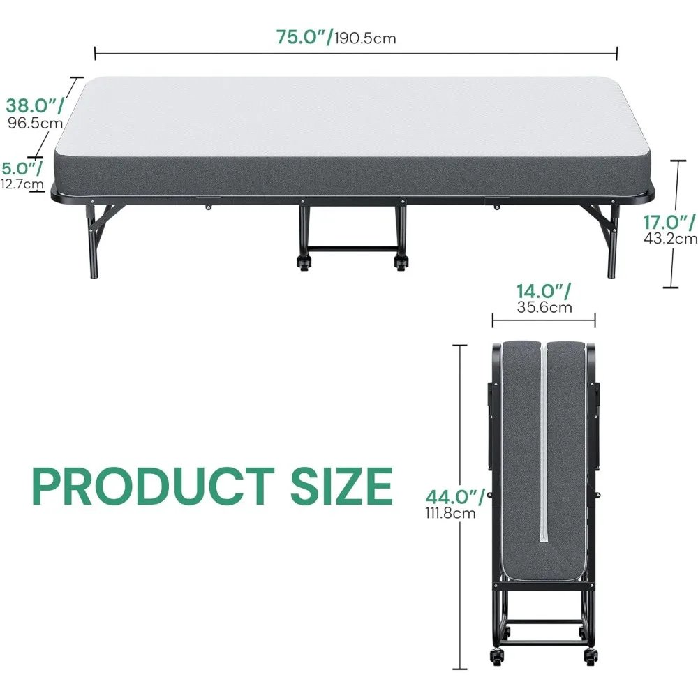 Twin Folding Bed with Mattress 75