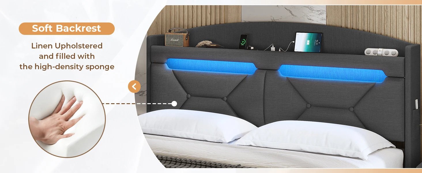 Floating LED Bed King Size with USB-C/A Charging