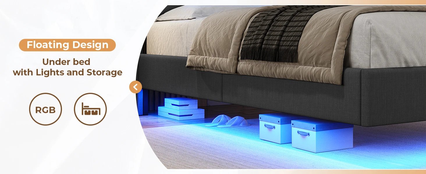 Floating LED Bed King Size with USB-C/A Charging