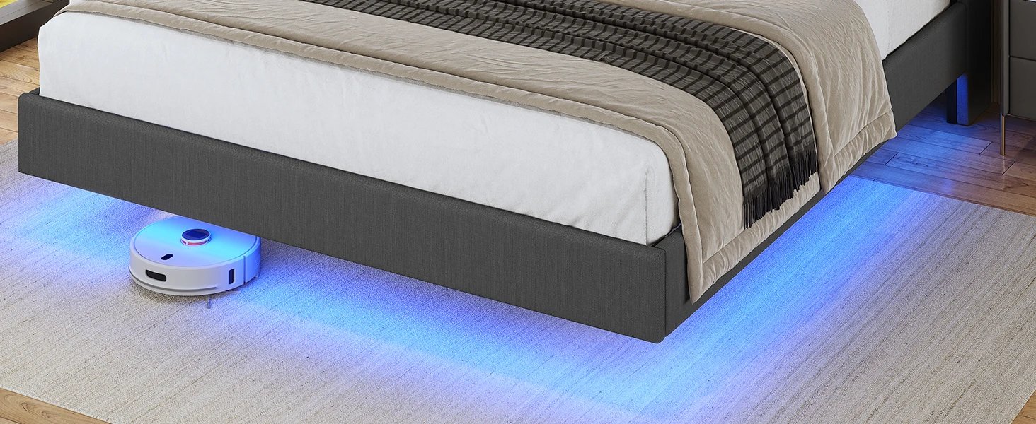 Floating LED Bed King Size with USB-C/A Charging