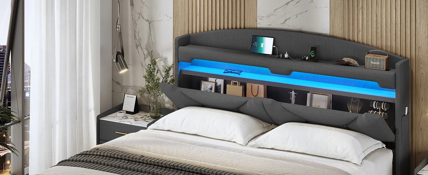 Floating LED Bed King Size with USB-C/A Charging