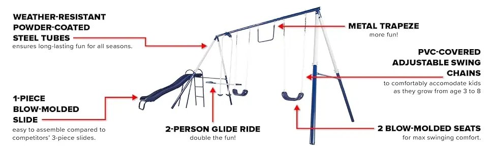 Swing Sets 2 Non-slip 1 Trapeze Bar, 1 Two-person Glider Outdoor Swing