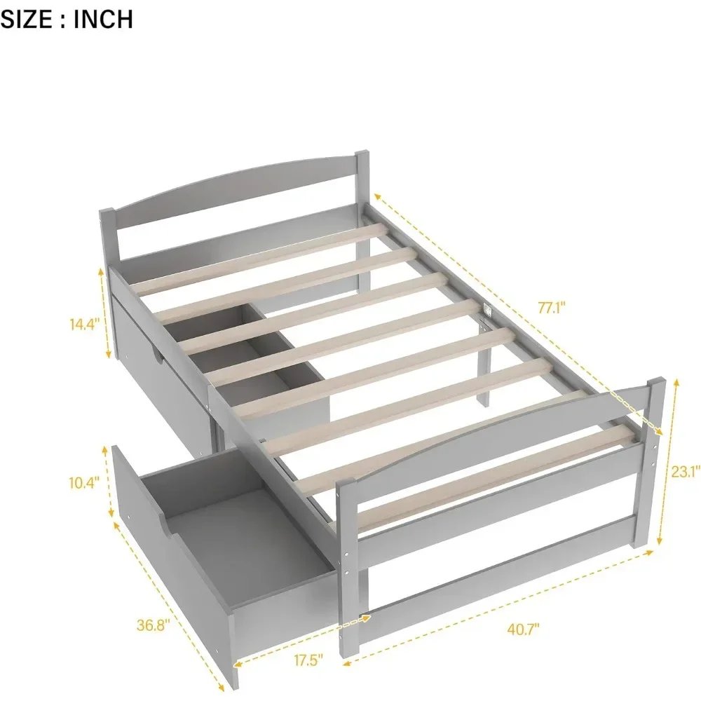 Wooden Storage Platform Bed for Kids