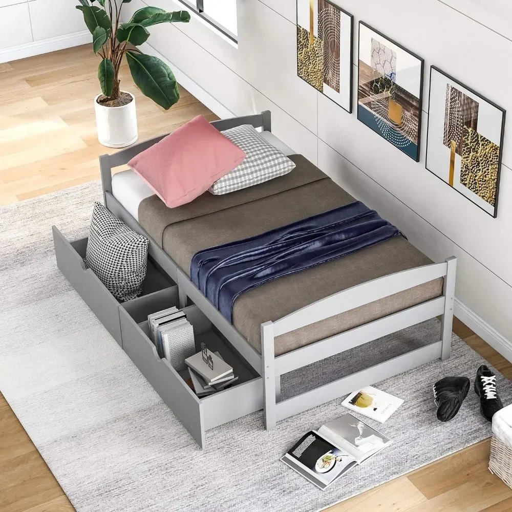 Wooden Storage Platform Bed for Kids