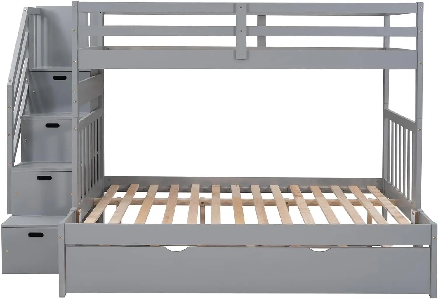 Twin Over Twin/Full Bunk Bed with Stairs Storage and Trundle