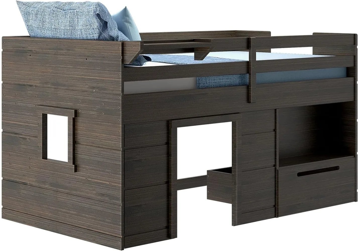 Modern Solid Wooden Bed with Drawer & Ladder