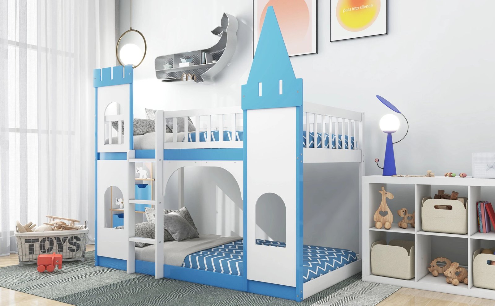 Twin Over Twin Castle Bunk Bed with Ladder