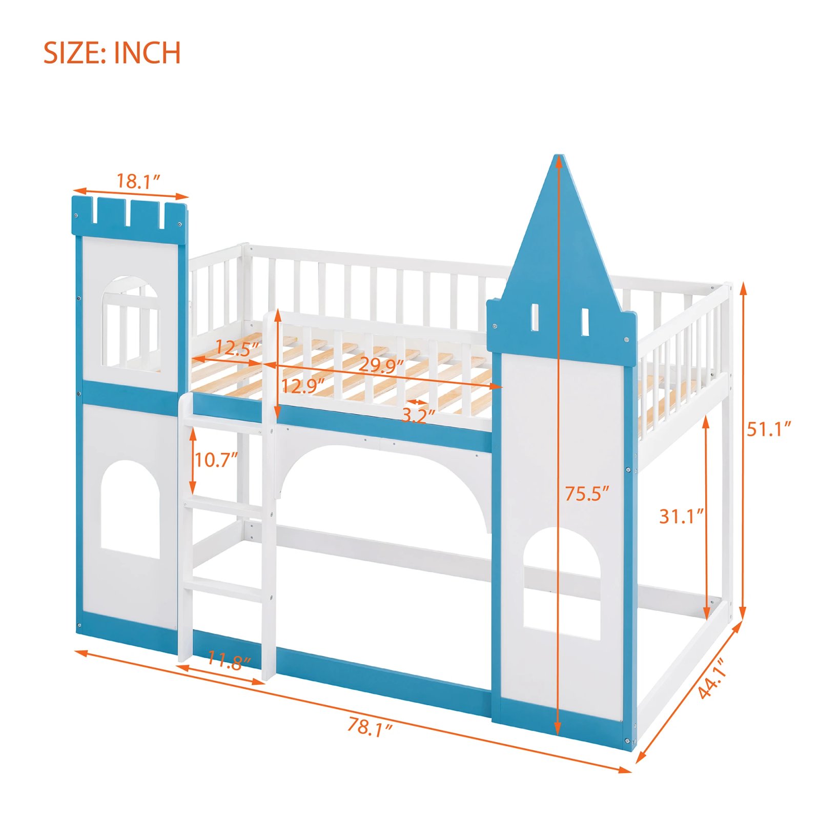 Twin Over Twin Castle Bunk Bed with Ladder