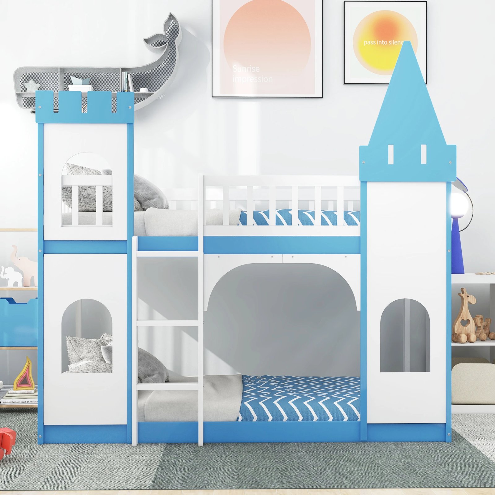 Twin Over Twin Castle Bunk Bed with Ladder