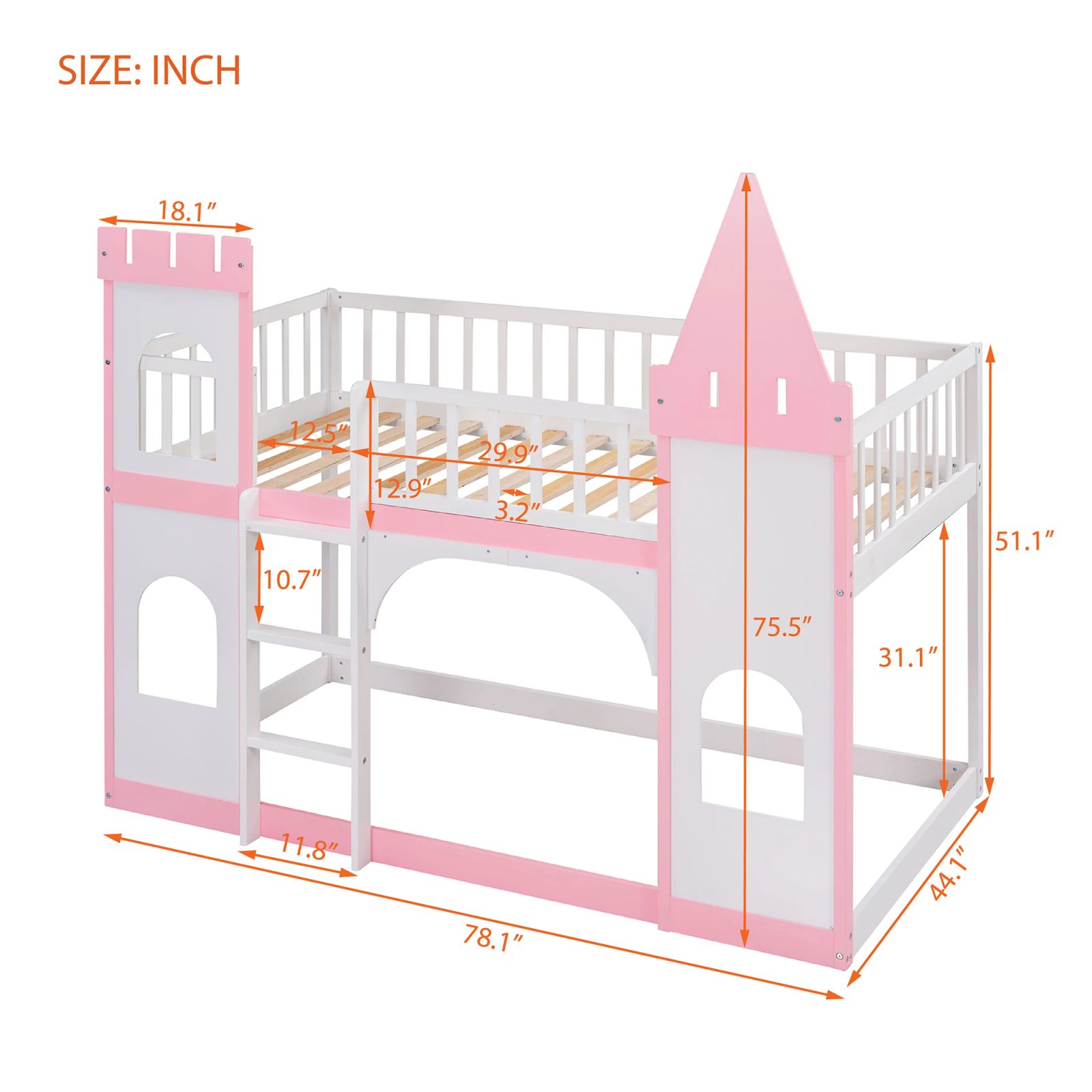 Twin Over Twin Castle Bunk Bed with Ladder