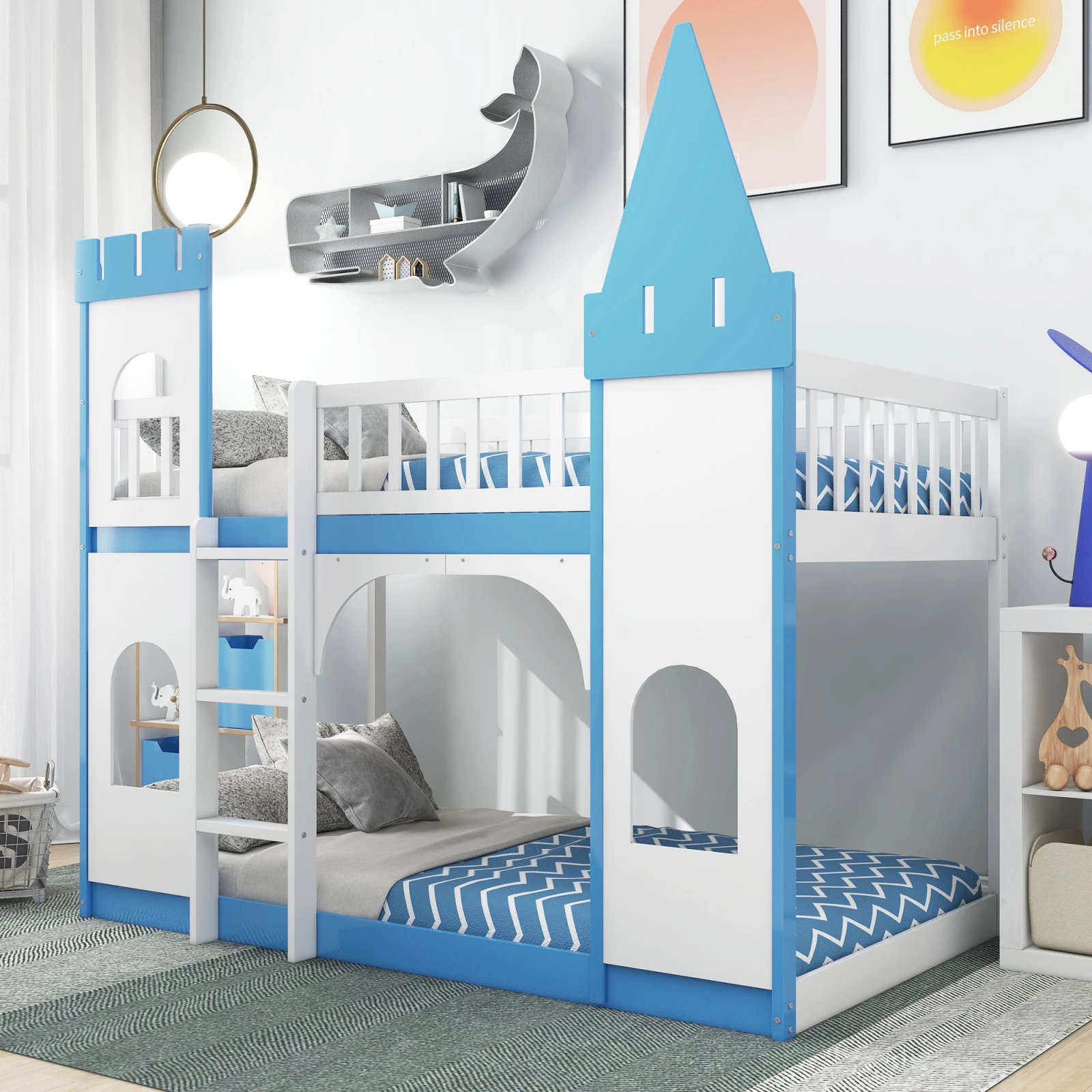 Twin Over Twin Castle Bunk Bed with Ladder