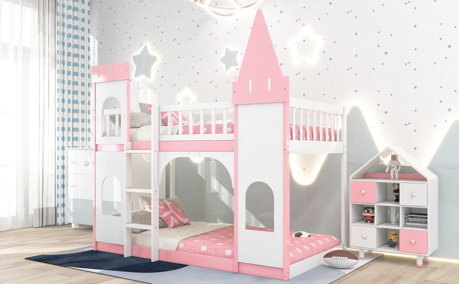 Twin Over Twin Castle Bunk Bed with Ladder