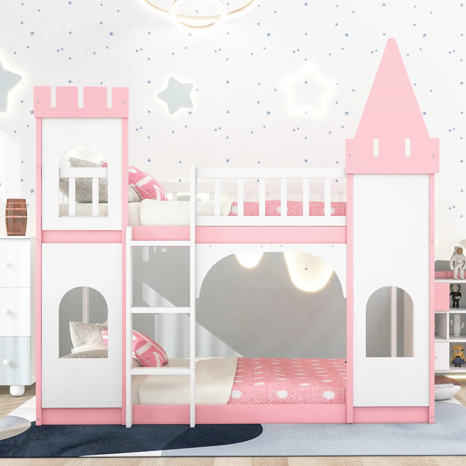 Twin Over Twin Castle Bunk Bed with Ladder