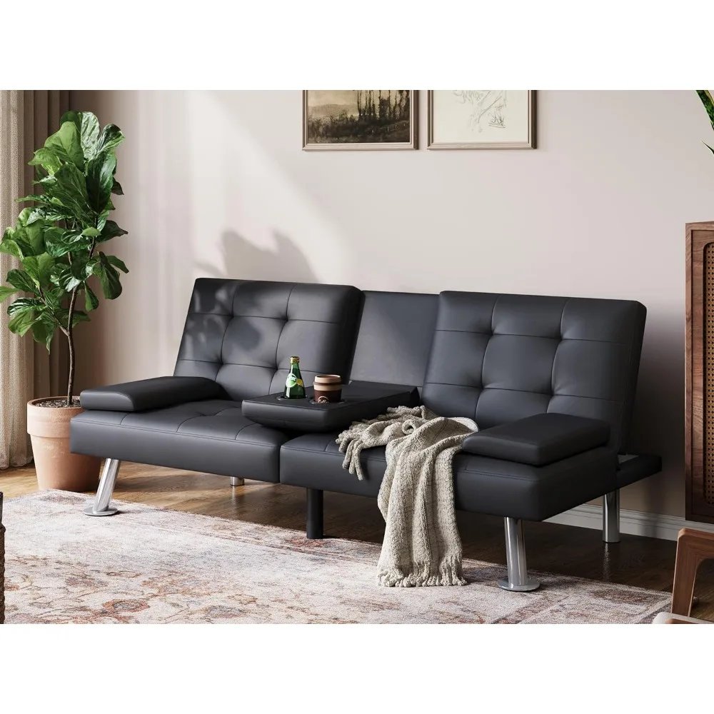 Faux Leather Sleeper Sofa With Mattress and Couch