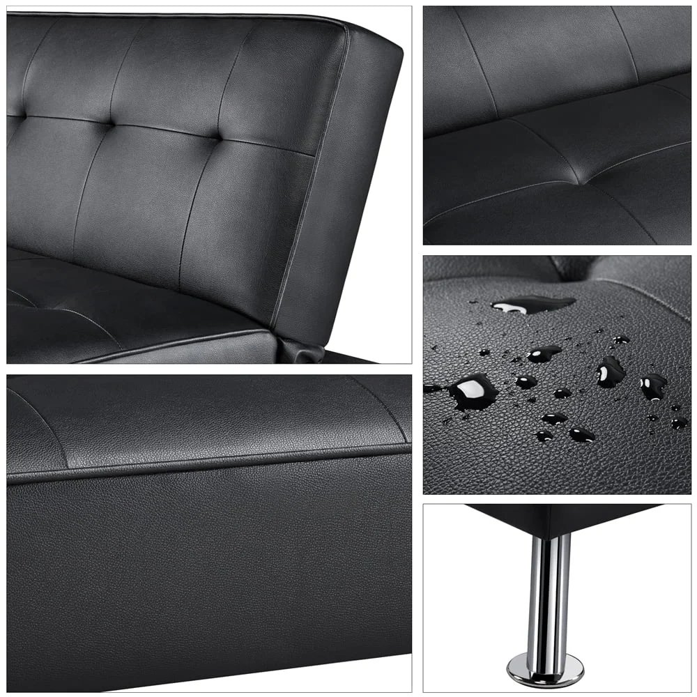 Easy fashion Convertible Black Faux Leather Futon Sofa Bed