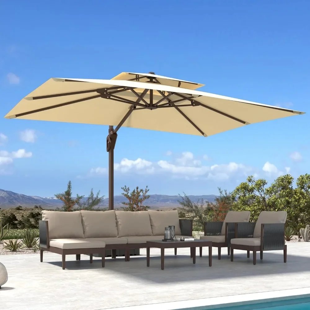 10' X 13' Patio Umbrella, Outdoor Large Rectangle Cantilever Umbrellas, Double Heavy Top Duty Windproof Offset Umbrella