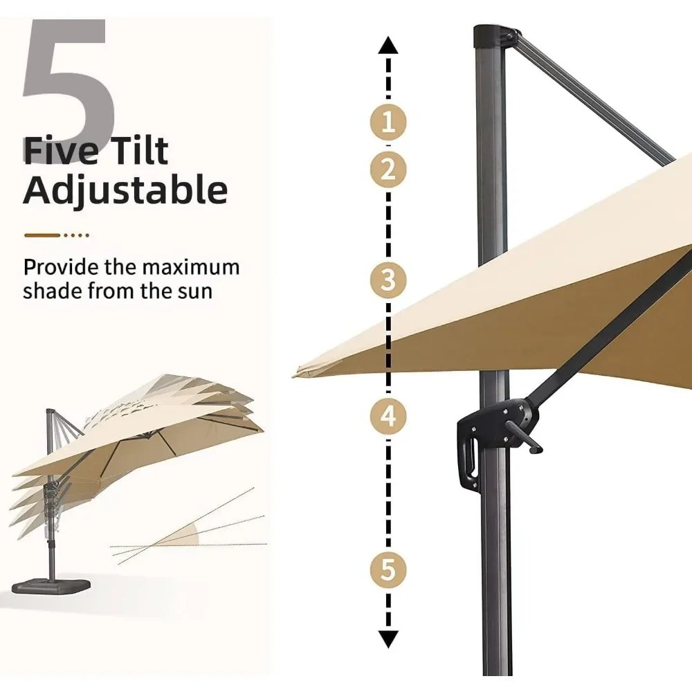 11Ft Patio Umbrella with Base Outdoor Cantilever, Rectangle Umbrellas Aluminum Offset Umbrella with 360-degree Rotation