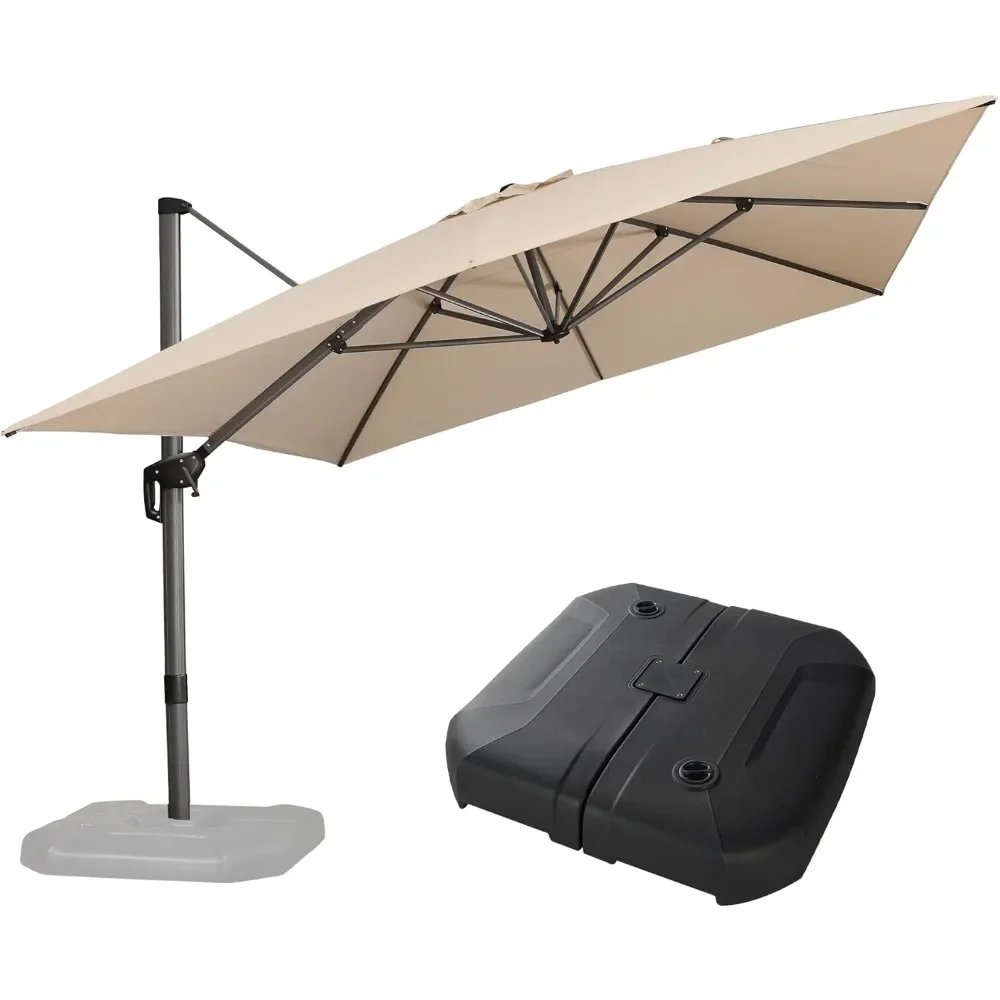 11Ft Patio Umbrella with Base Outdoor Cantilever, Rectangle Umbrellas Aluminum Offset Umbrella with 360-degree Rotation