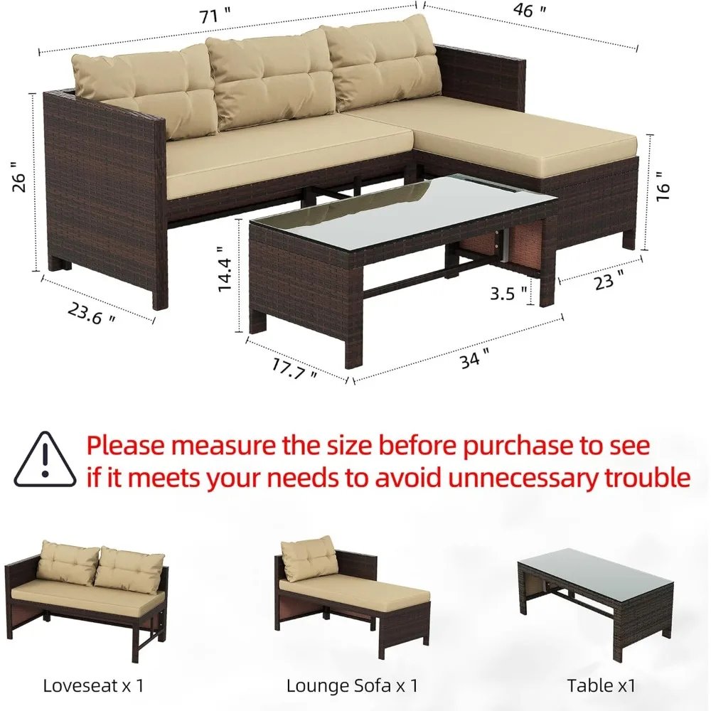 Outdoor Patio Furniture Set, Wicker Patios sectional Set 3-Piece, All Weather Wicker Rattan Patio Seating Sofas