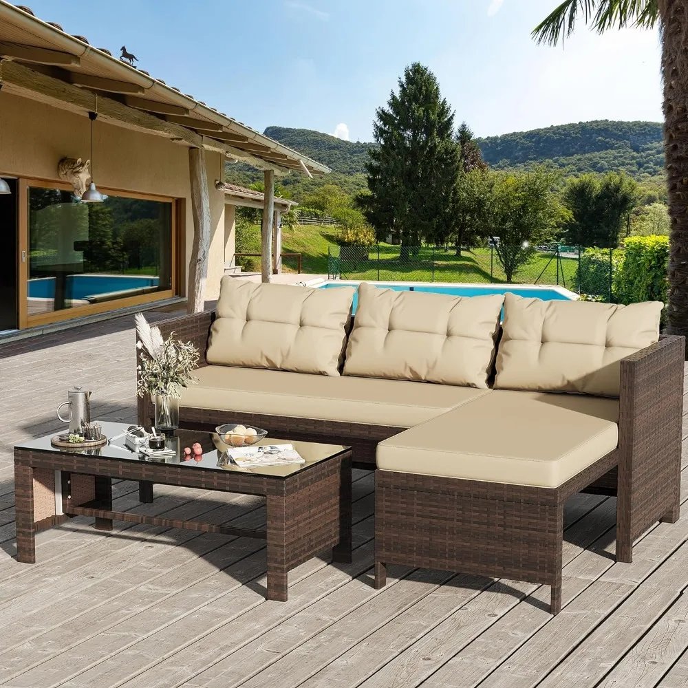 Outdoor Patio Furniture Set, Wicker Patios sectional Set 3-Piece, All Weather Wicker Rattan Patio Seating Sofas