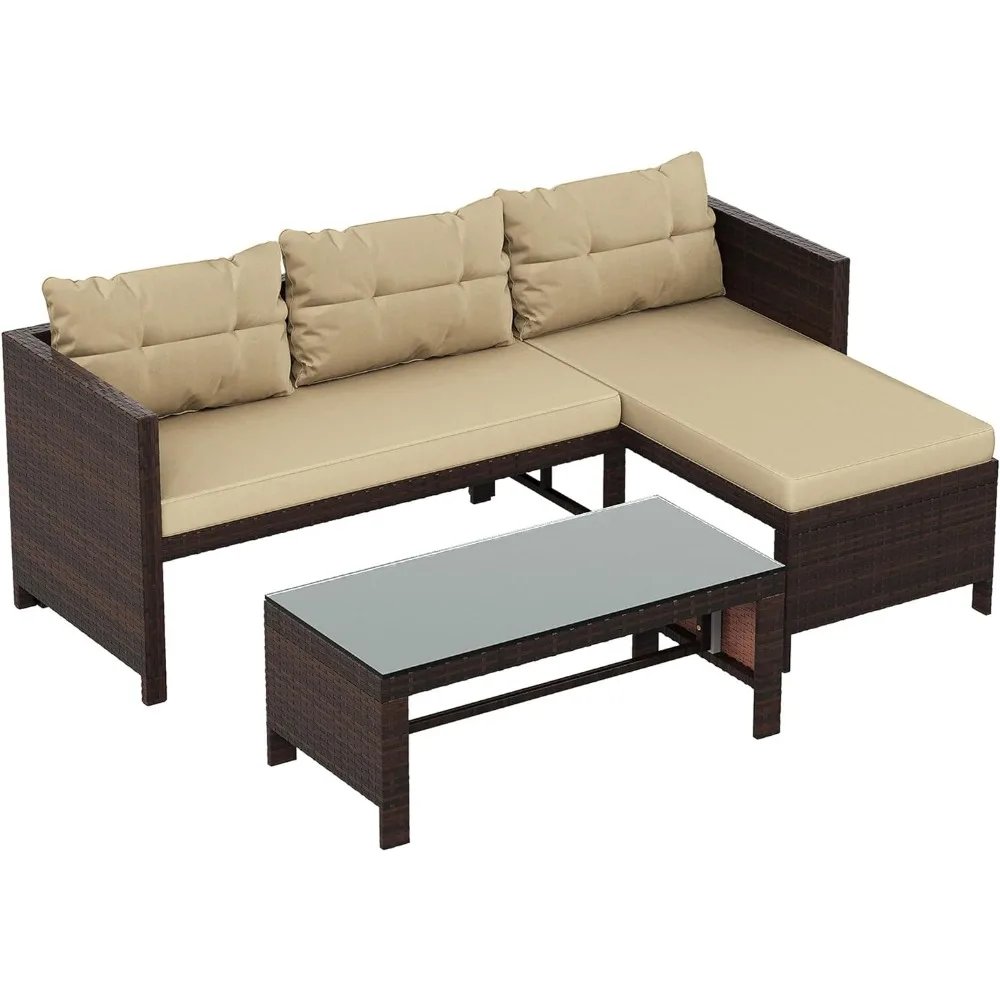 Outdoor Patio Furniture Set, Wicker Patios sectional Set 3-Piece, All Weather Wicker Rattan Patio Seating Sofas