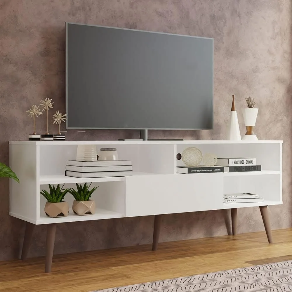 Modern TV Stand With 1 Door Furniture 4 Shelves for TVs Up to 65 Inches Cabinet Table Supports Living Room Home