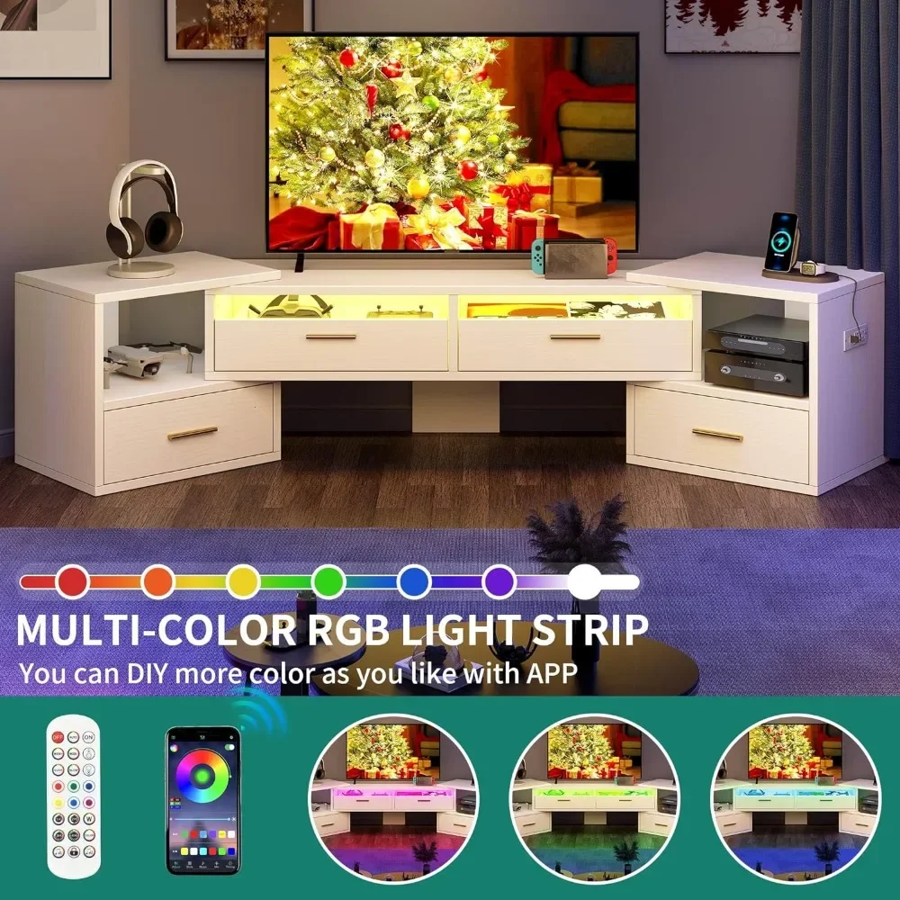 TV Stands, Power Outlets & LED Strip Cabinet for Furniture Modern Luxury Living Room Home, TV Stands