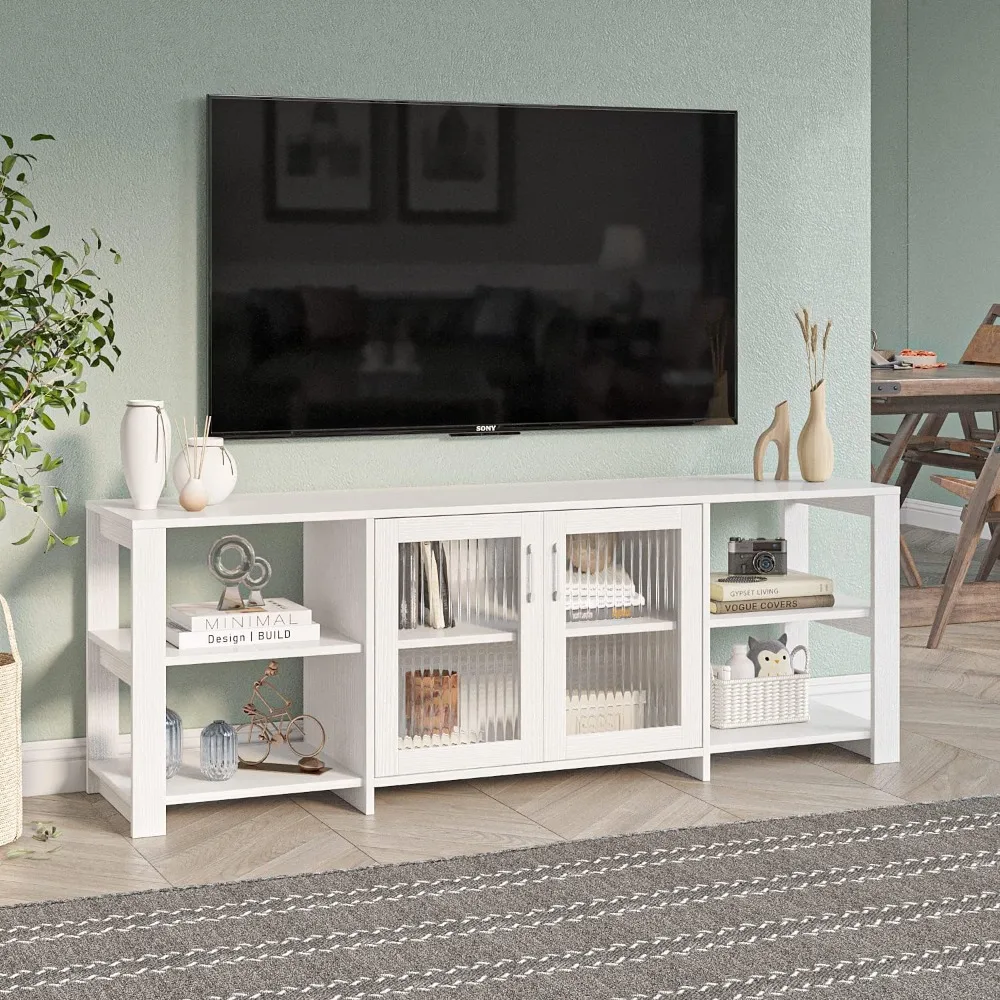 TV Stand Television Stands Cabinet with 2 Doors 4 Open Cubby Storage Cabinets for Living Room Bedroom for TVs up to 70 Inches